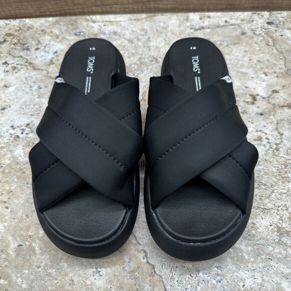 Toms Sandals Womena 8 Black Alpargata Mallow Crossover Quilted Textile Slides - Picture 2 of 10